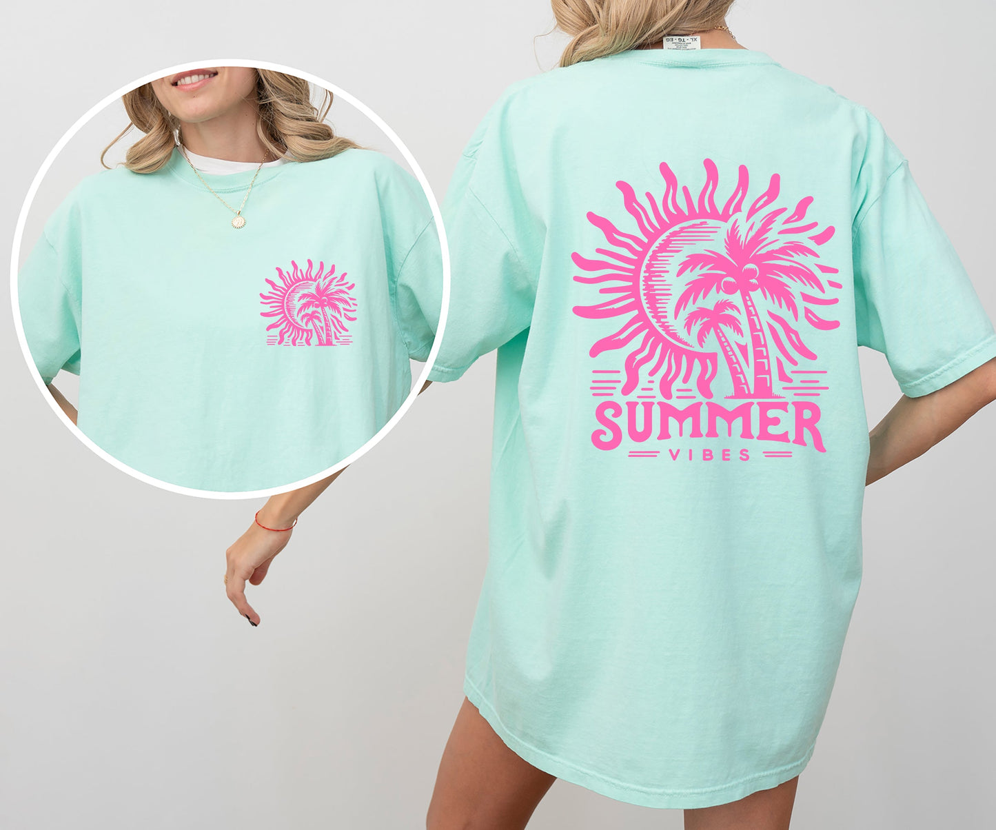 Summer Vibes, Beach Please, Palm, Sunset, Ocean, Hot Girl Summer, Vacation, Front and Back Shirt Comfort Colors T-Shirt