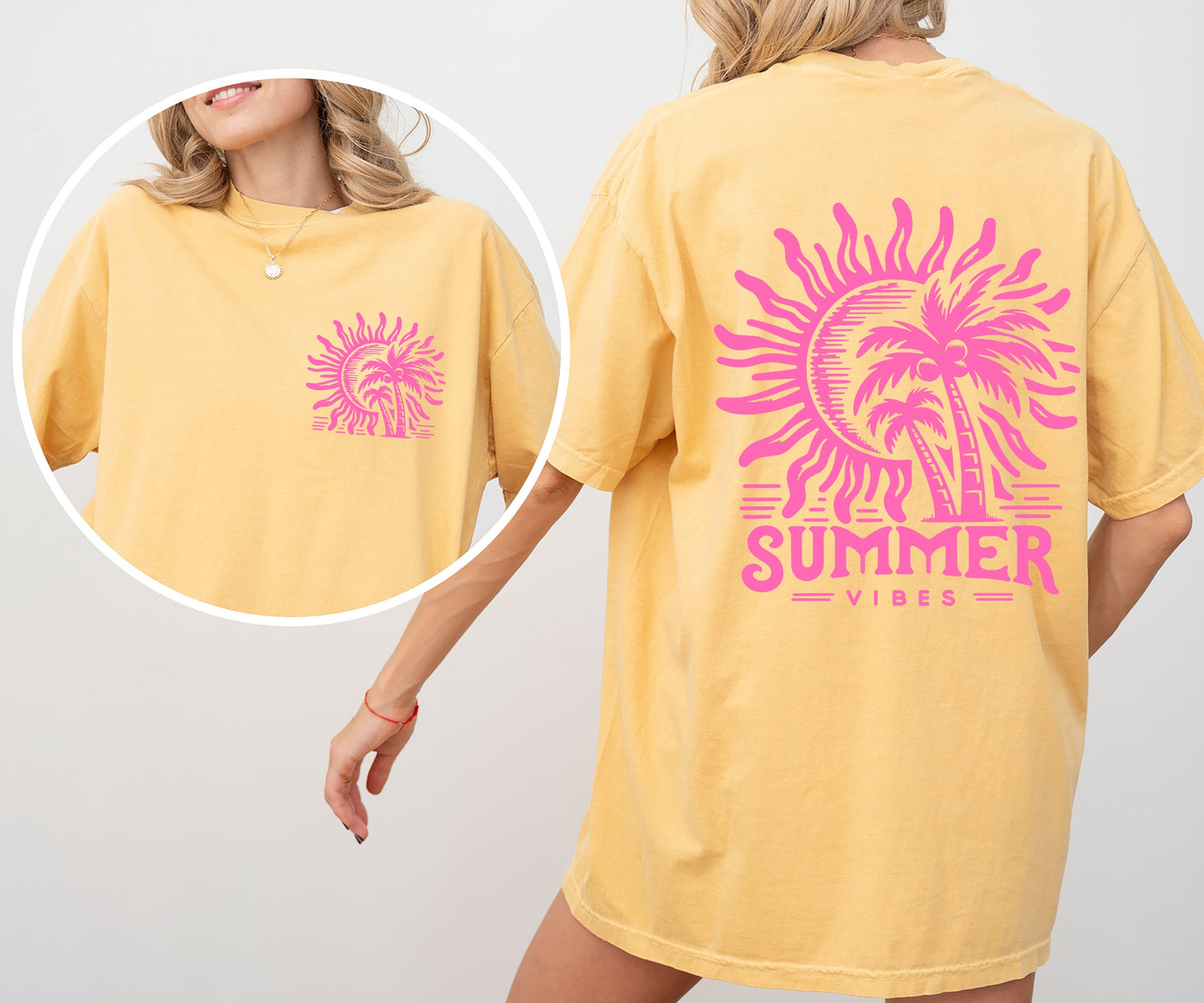 Summer Vibes, Beach Please, Palm, Sunset, Ocean, Hot Girl Summer, Vacation, Front and Back Shirt Comfort Colors T-Shirt