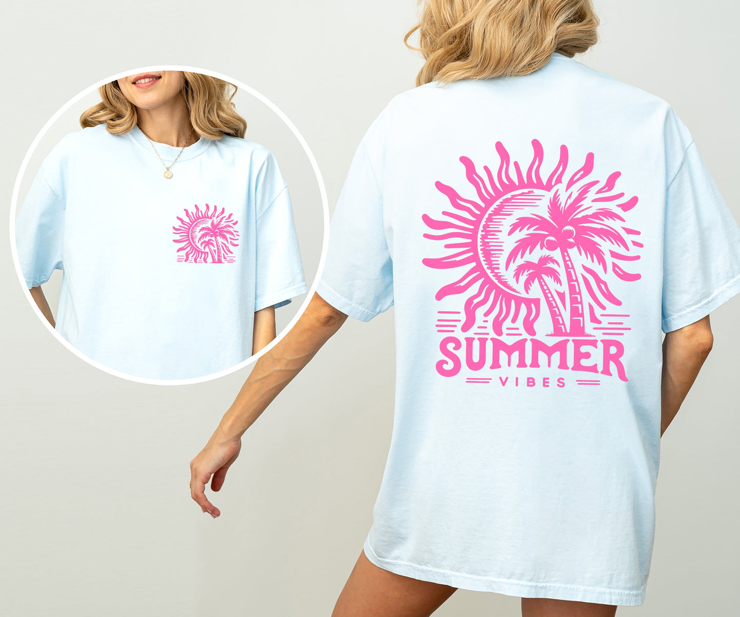 Summer Vibes, Beach Please, Palm, Sunset, Ocean, Hot Girl Summer, Vacation, Front and Back Shirt Comfort Colors T-Shirt