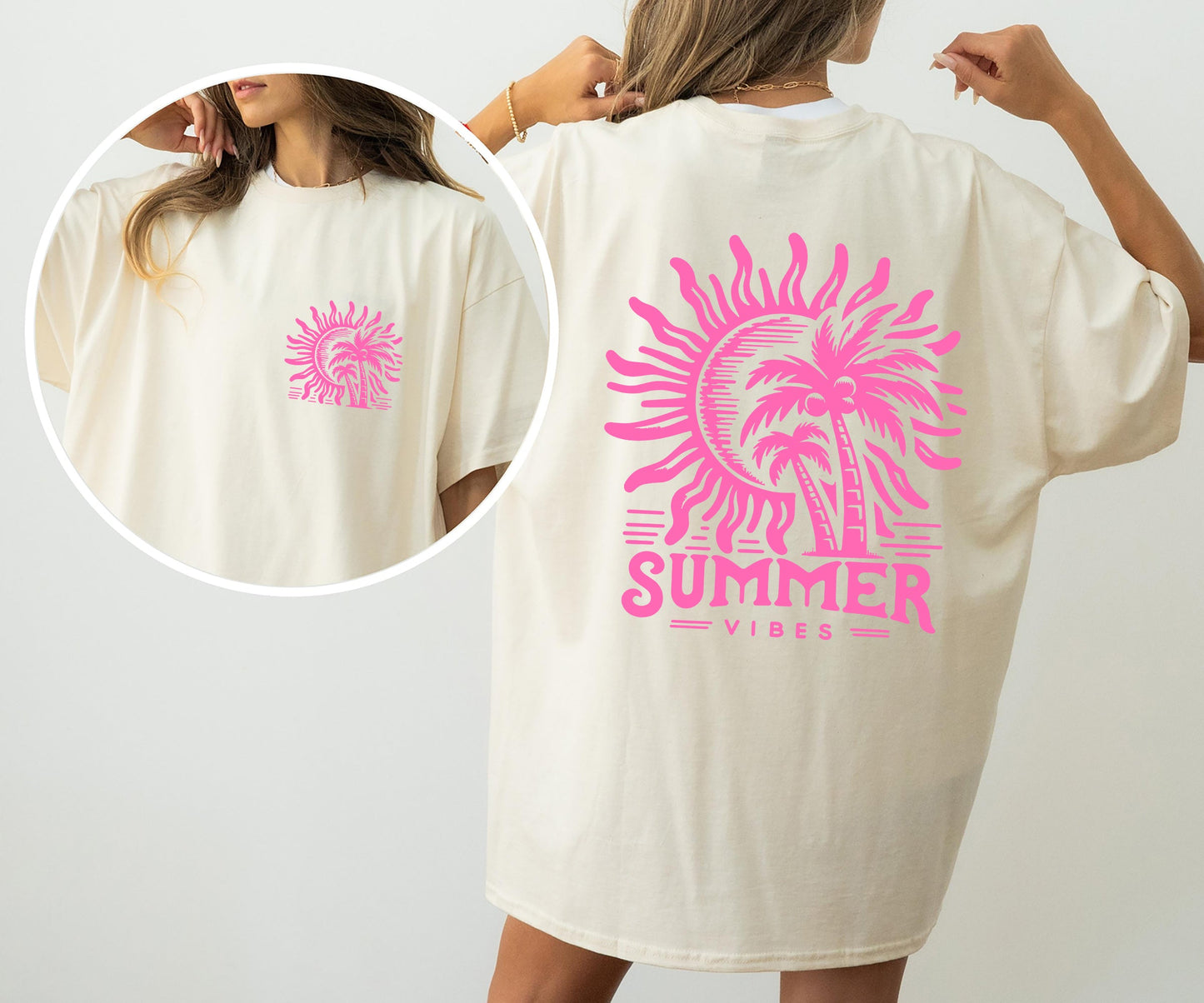 Summer Vibes, Beach Please, Palm, Sunset, Ocean, Hot Girl Summer, Vacation, Front and Back Shirt Comfort Colors T-Shirt
