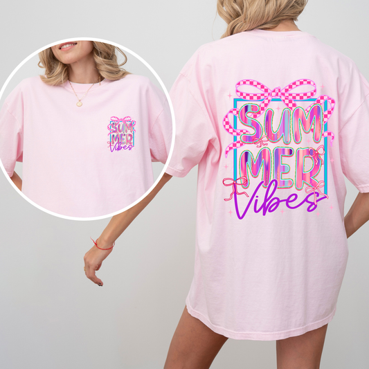 Summer Vibes, Checkered, Ribbons, Retro, Comfort Colors T-Shirt