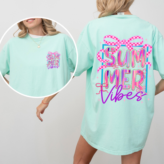 Summer Vibes, Checkered, Ribbons, Retro, Comfort Colors T-Shirt