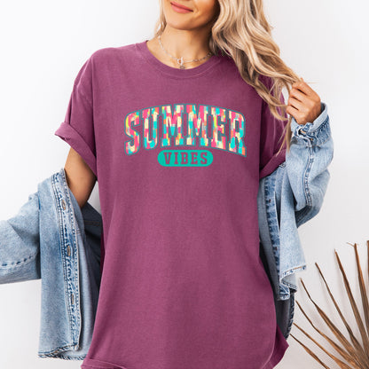 Summer Vibes, Varsity, Retro, Beach, Comfort Colors T-Shirt