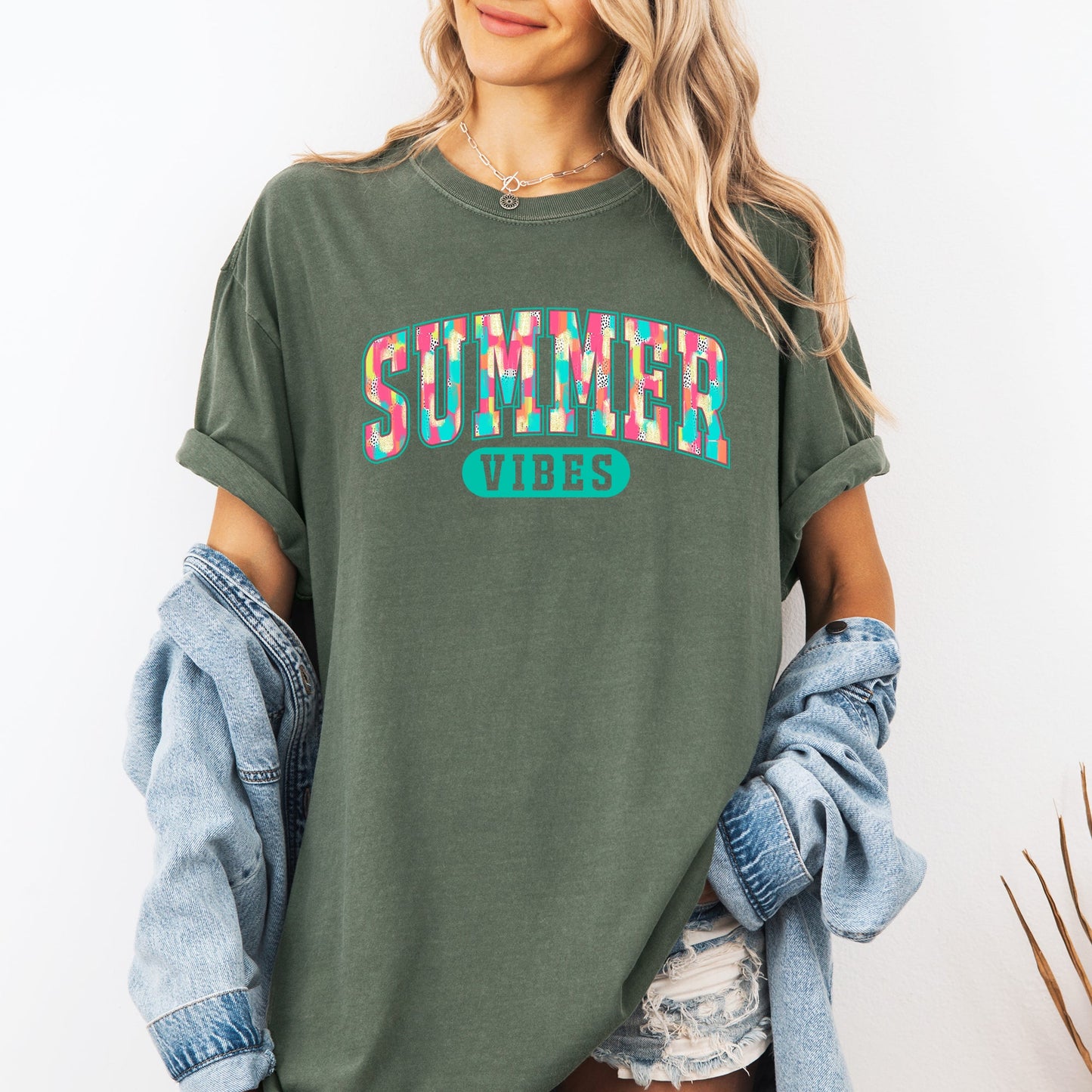 Summer Vibes, Varsity, Retro, Beach, Comfort Colors T-Shirt