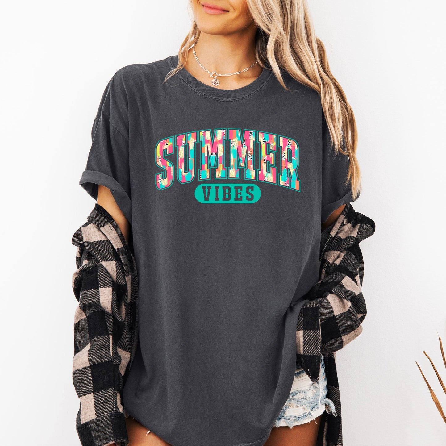 Summer Vibes, Varsity, Retro, Beach, Comfort Colors T-Shirt