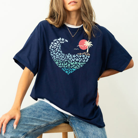 Summer Wave, Heart, Sunset, Beach Vibes, Hot Girl Summer, Vacation, Tshirt Comfort Colors T-Shirt