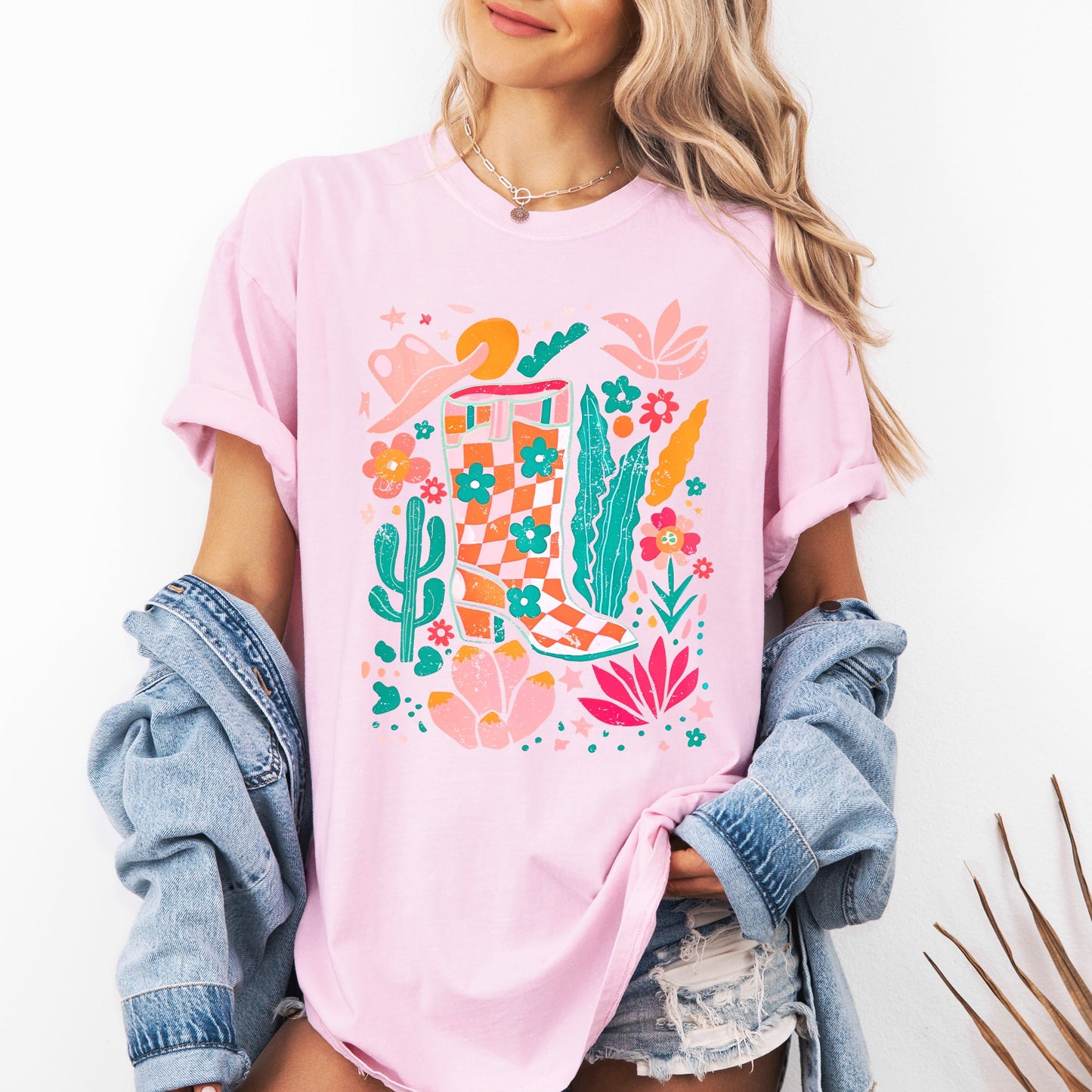 Summer, Retro Cowboy Boot, Cowgirl, Floral, Botanical, Comfort Colors T-Shirt