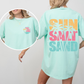 Sun Salt Sand, Palm Trees, Beach, Summer, Front and Back, Comfort Colors T-Shirt