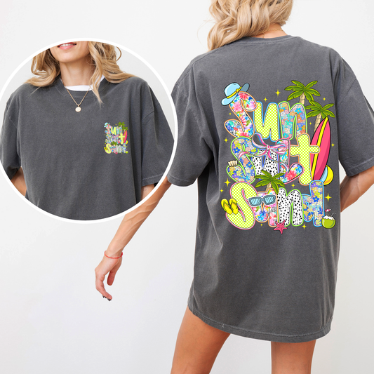 Sun, Salt, Sand, Summer, Beach, Front and Back, Retro, Comfort Colors T-Shirt