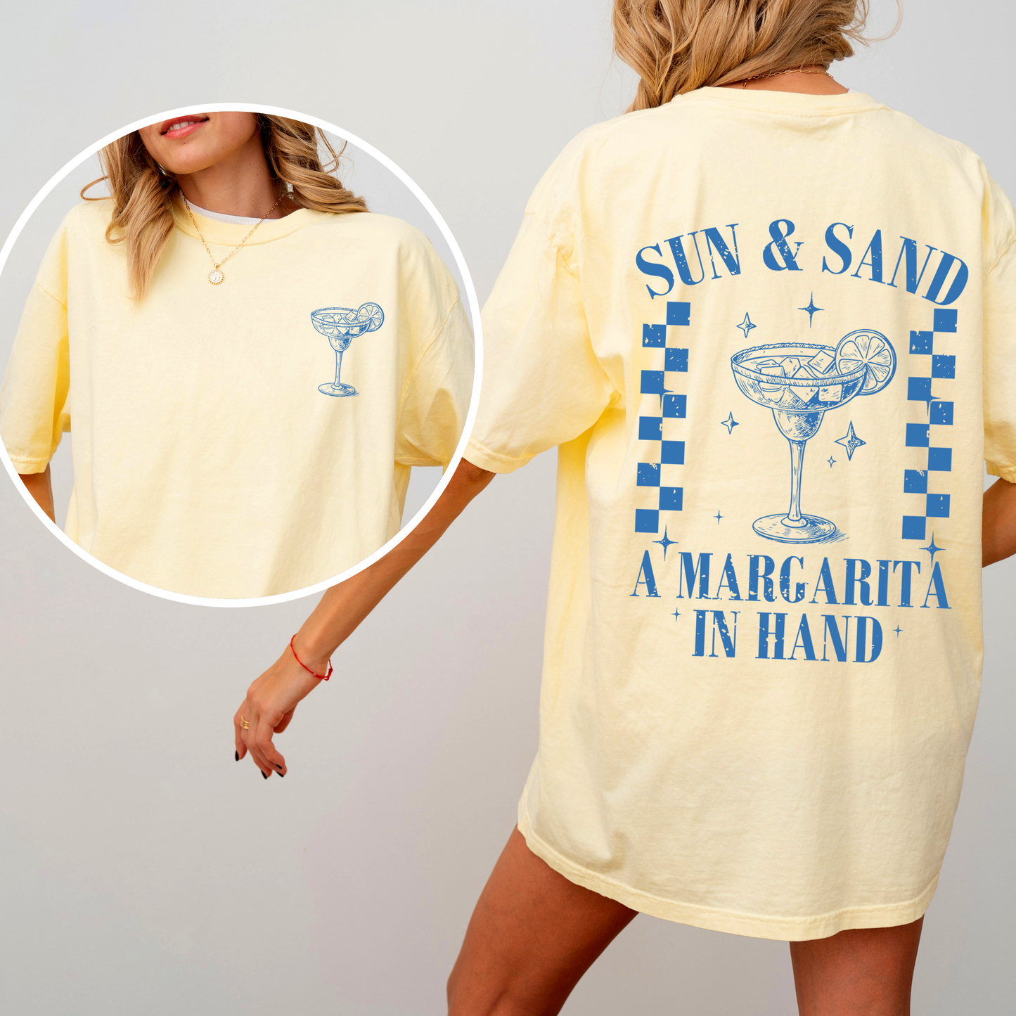 Sun and Sand, Margarita, Summer, Beach, Front and Back, Comfort Colors T-Shirt