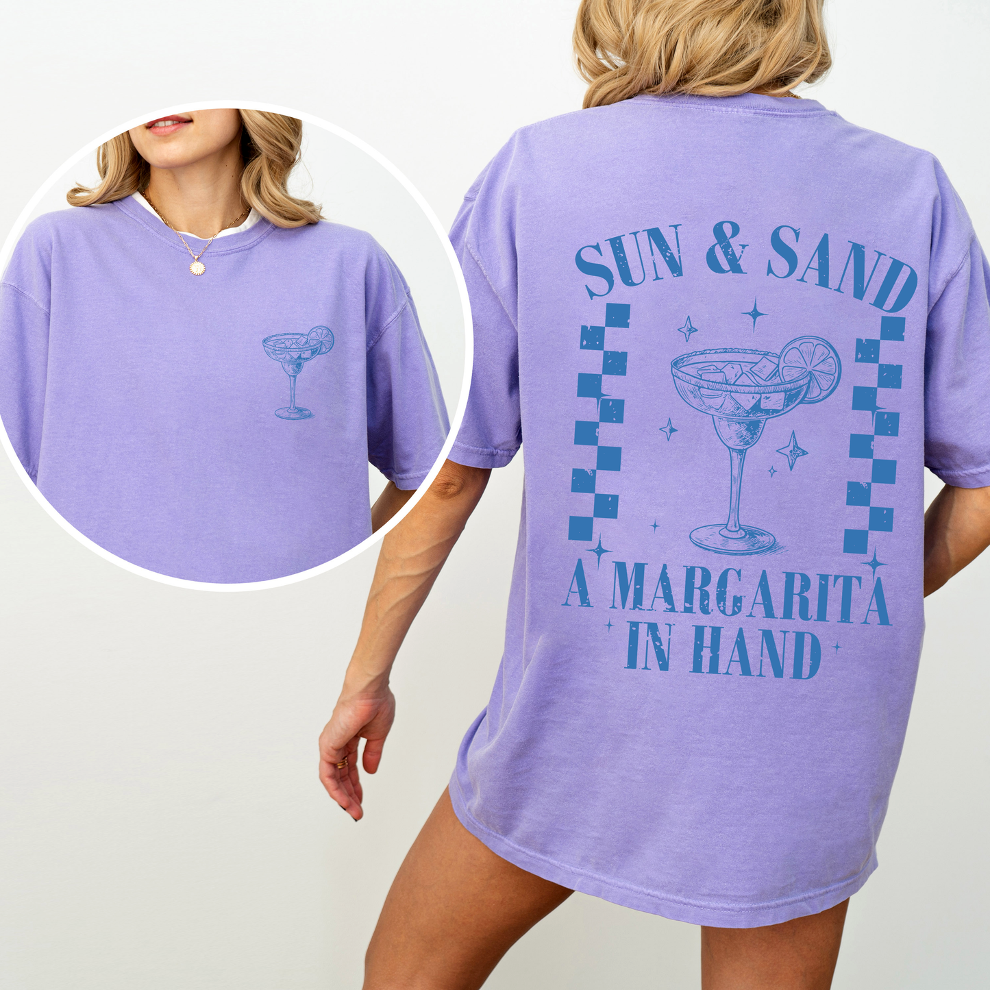 Sun and Sand, Margarita, Summer, Beach, Front and Back, Comfort Colors T-Shirt