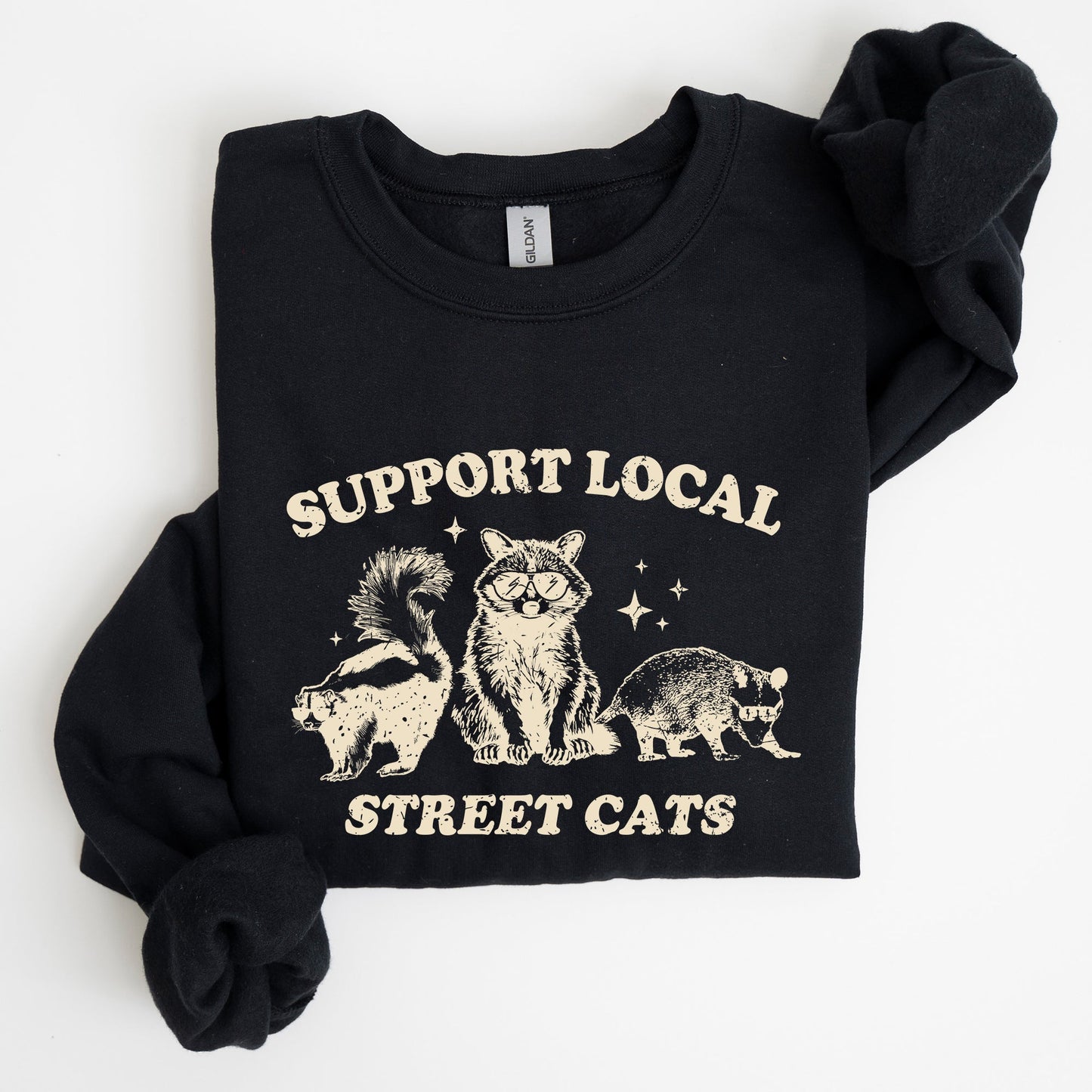 Support Local Street Cats, Raccoon, Skunk, Possum, Meme, Funny, Aesthetic Sweatshirt