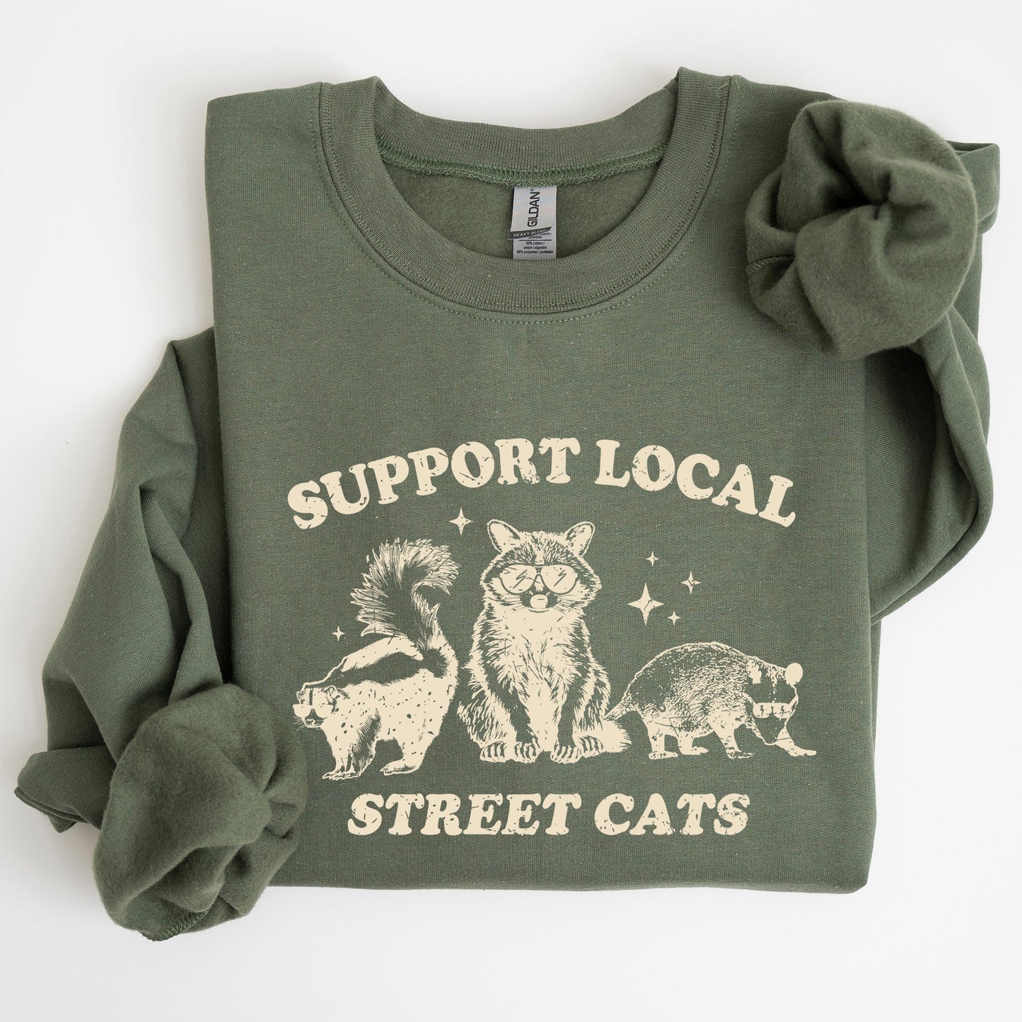 Support Local Street Cats, Raccoon, Skunk, Possum, Meme, Funny, Aesthetic Sweatshirt