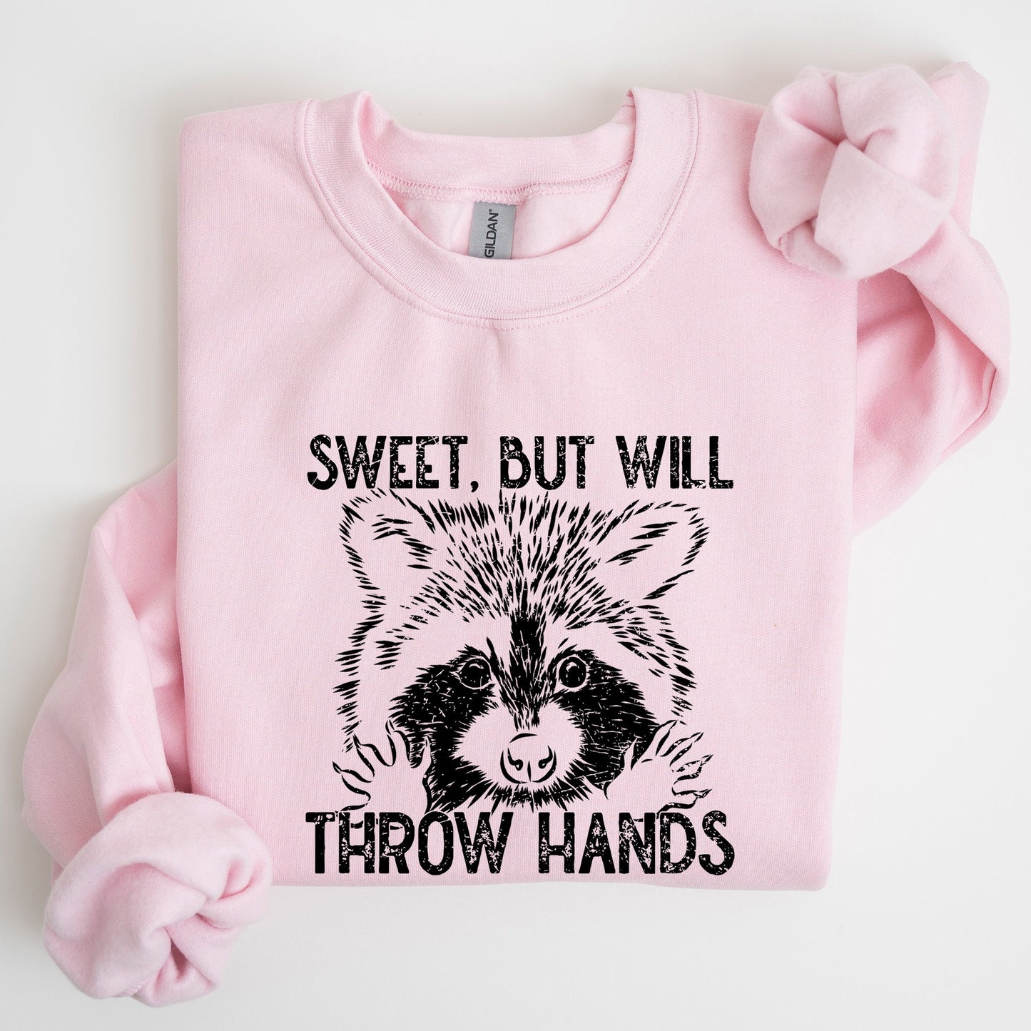 Sweet But Will Throw Hands, Raccoon, Funny, Aesthetic, Meme Sweatshirt