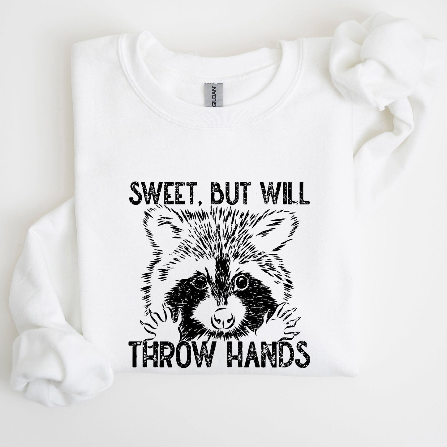 Sweet But Will Throw Hands, Raccoon, Funny, Aesthetic, Meme Sweatshirt