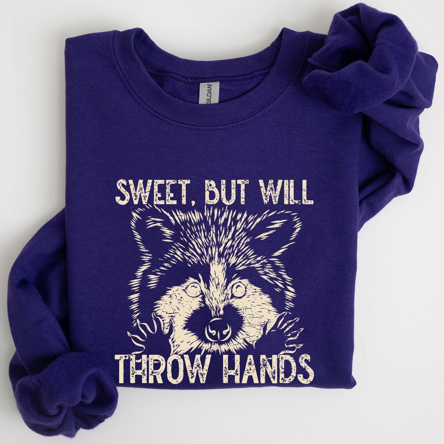 Sweet But Will Throw Hands, Raccoon, Funny, Aesthetic, Meme Sweatshirt