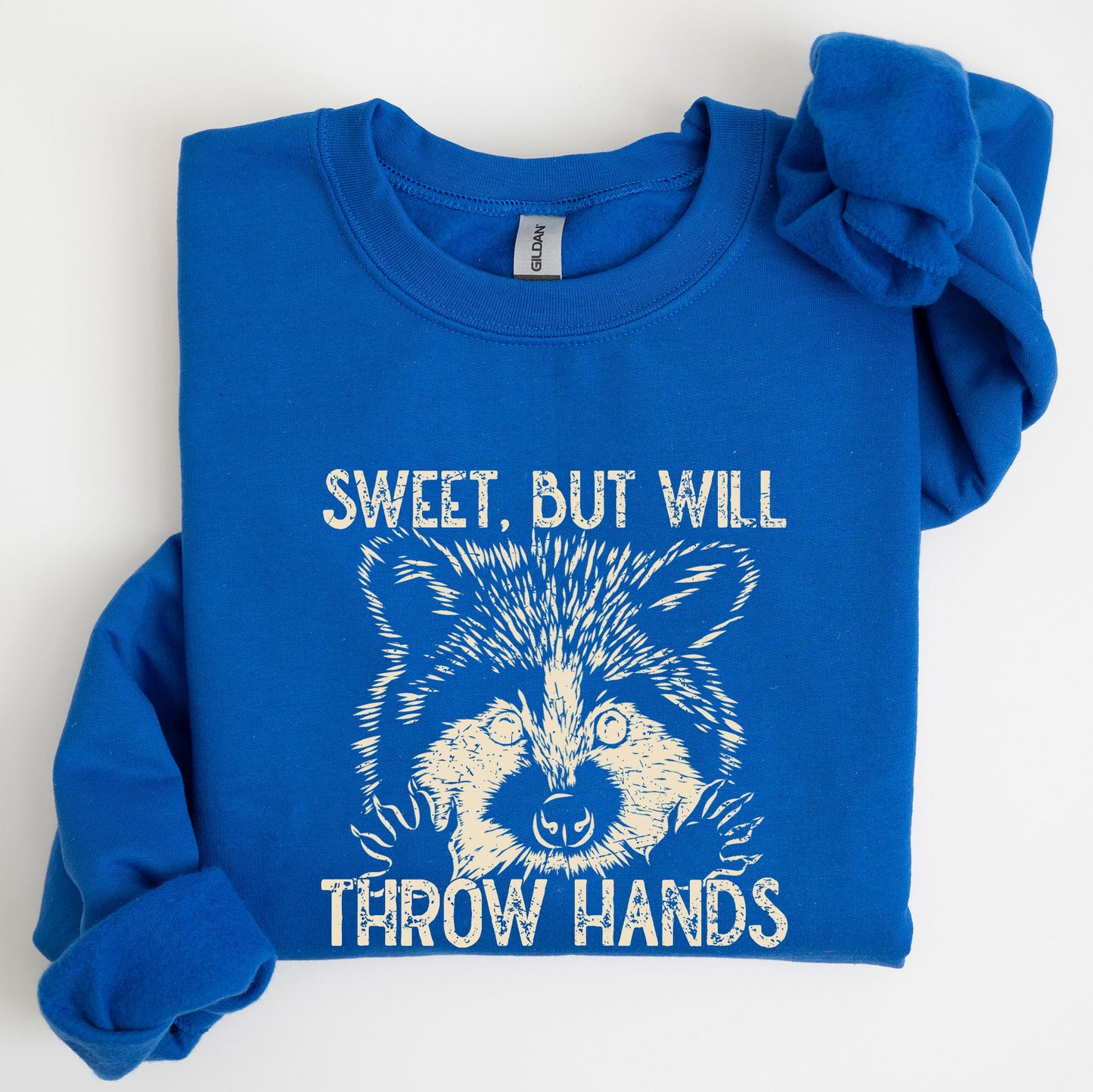 Sweet But Will Throw Hands, Raccoon, Funny, Aesthetic, Meme Sweatshirt