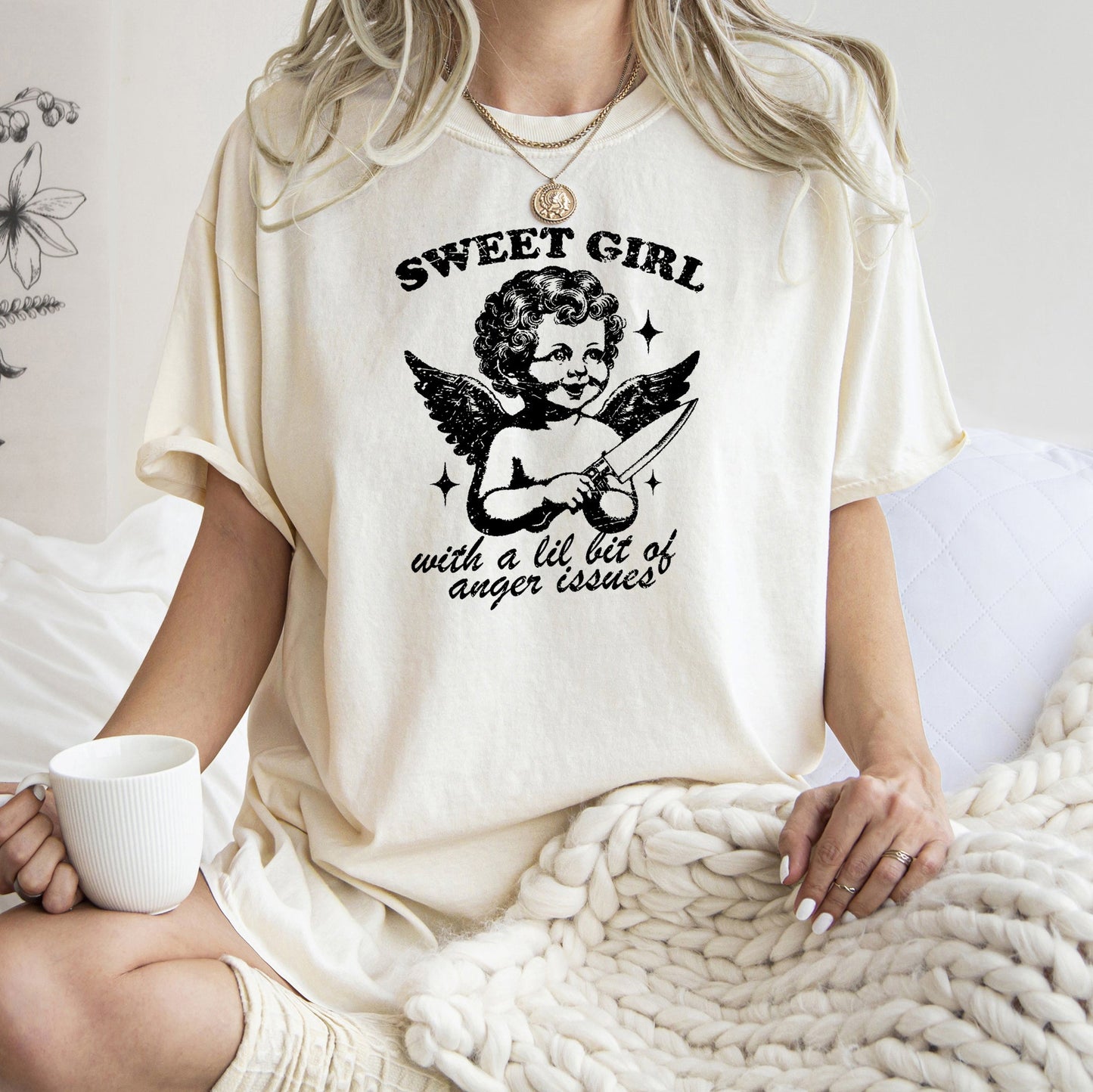 Sweet Girl, Anger Issues, Cupid, Angel, Meme, Aesthetic, Funny, Comfort Colors Tshirt