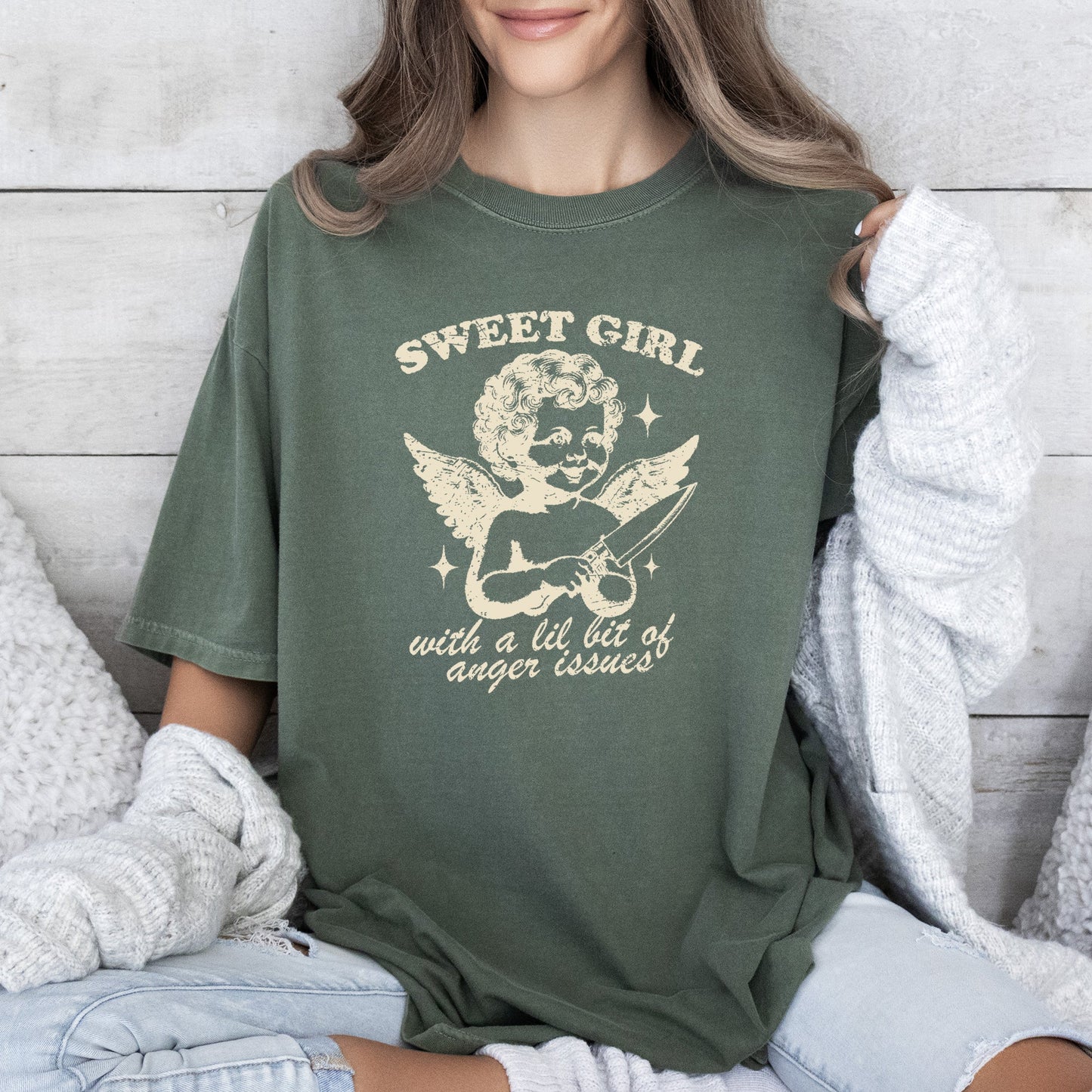 Sweet Girl, Anger Issues, Cupid, Angel, Meme, Aesthetic, Funny, Comfort Colors Tshirt