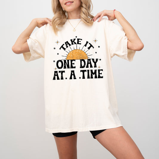 Take It One Day At A Time, Let Go, Mental Health, Self Care, Positivity, Sun, Stars, Tshirt Comfort Colors T-Shirt