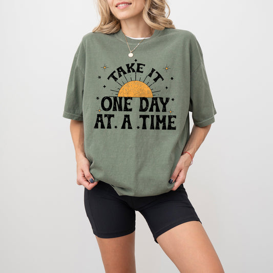 Take It One Day At A Time, Let Go, Mental Health, Self Care, Positivity, Sun, Stars, Tshirt Comfort Colors T-Shirt