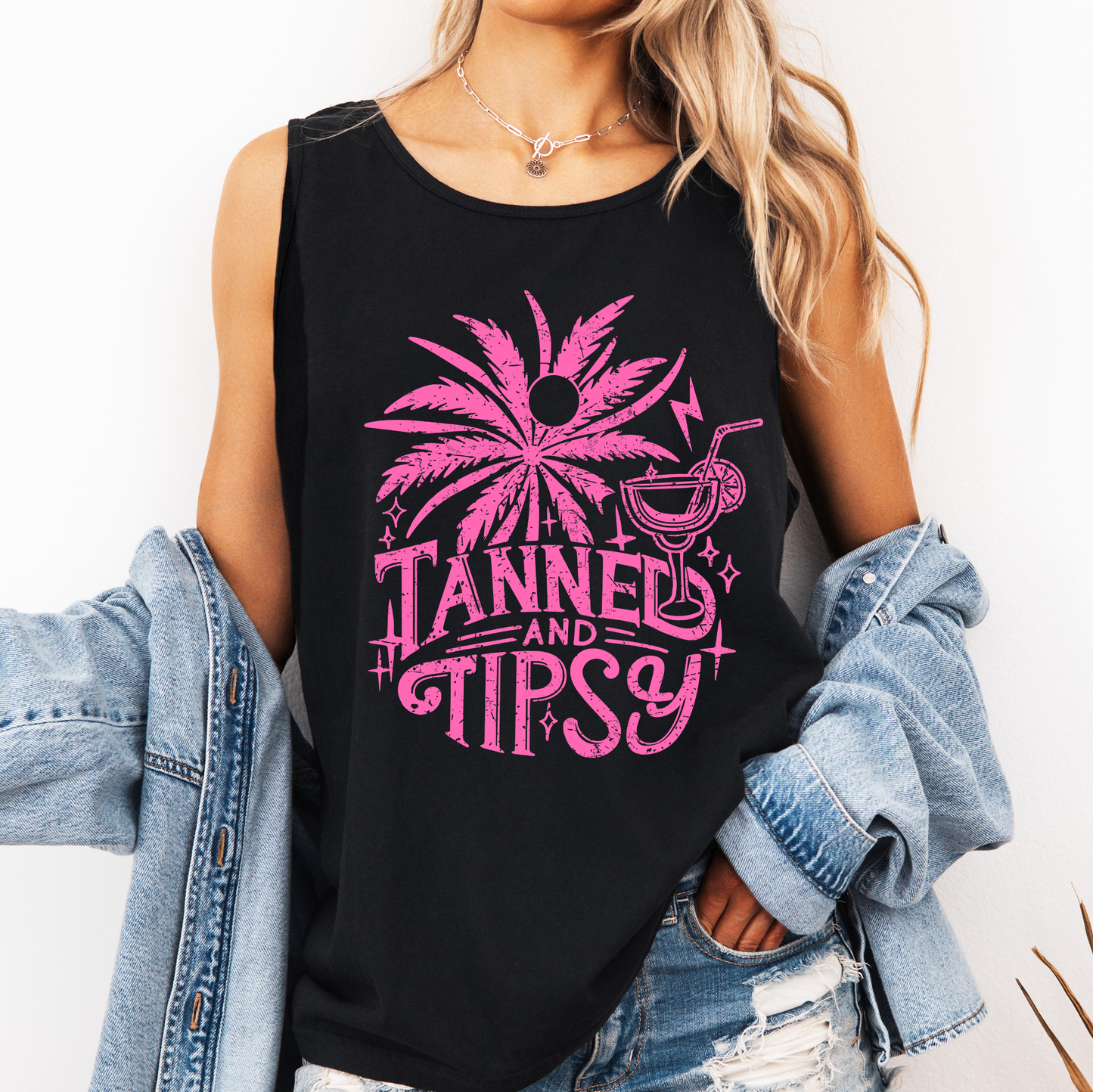 Tanned and Tipsy, Funny, Summer, Beach, Hot Girl Summer, Sunshine Comfort Colors Tank Top