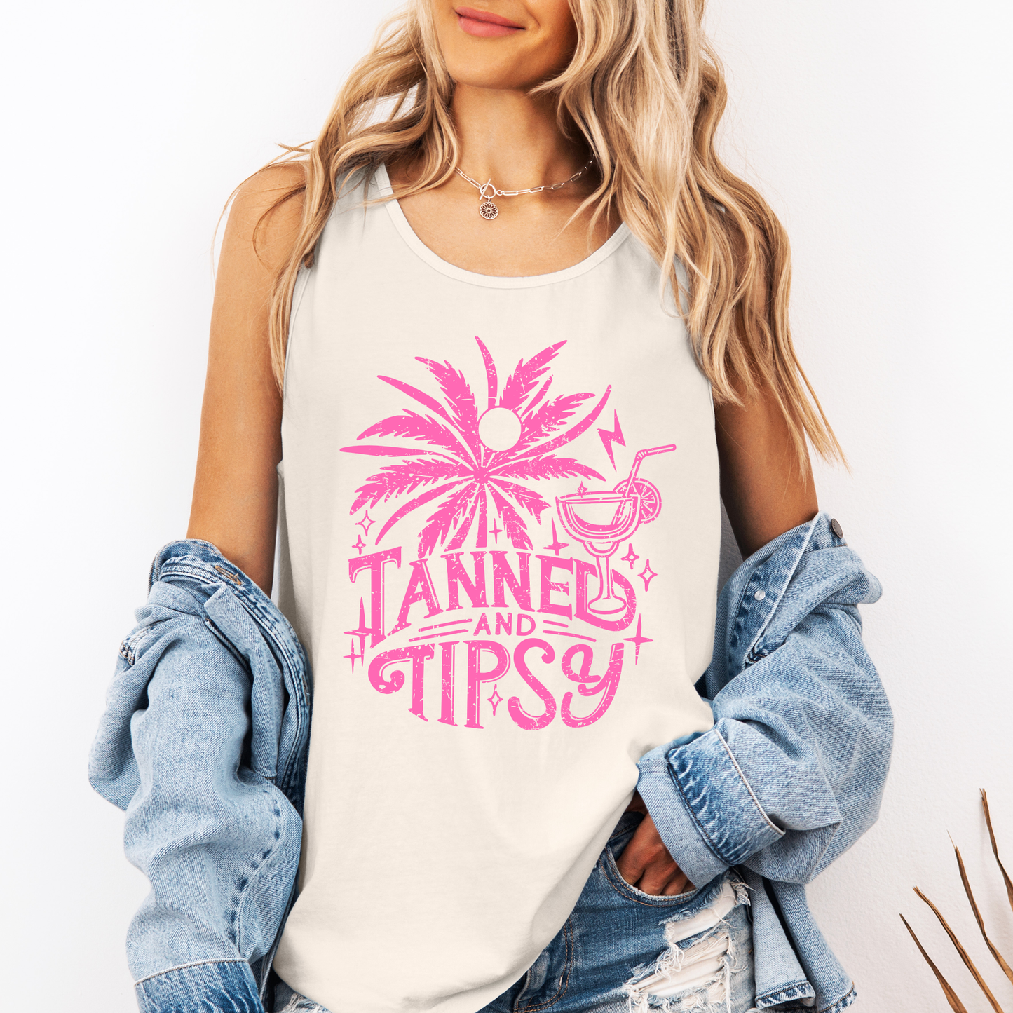 Tanned and Tipsy, Funny, Summer, Beach, Hot Girl Summer, Sunshine Comfort Colors Tank Top