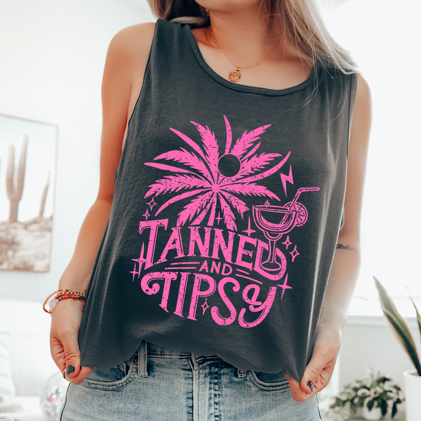 Tanned and Tipsy, Funny, Summer, Beach, Hot Girl Summer, Sunshine Comfort Colors Tank Top