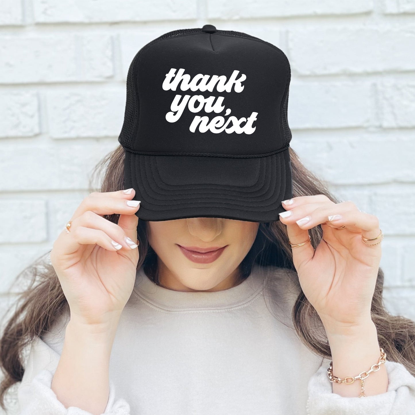 Thank You Next, Sassy, Funny, Black Snapback Trucker Hat