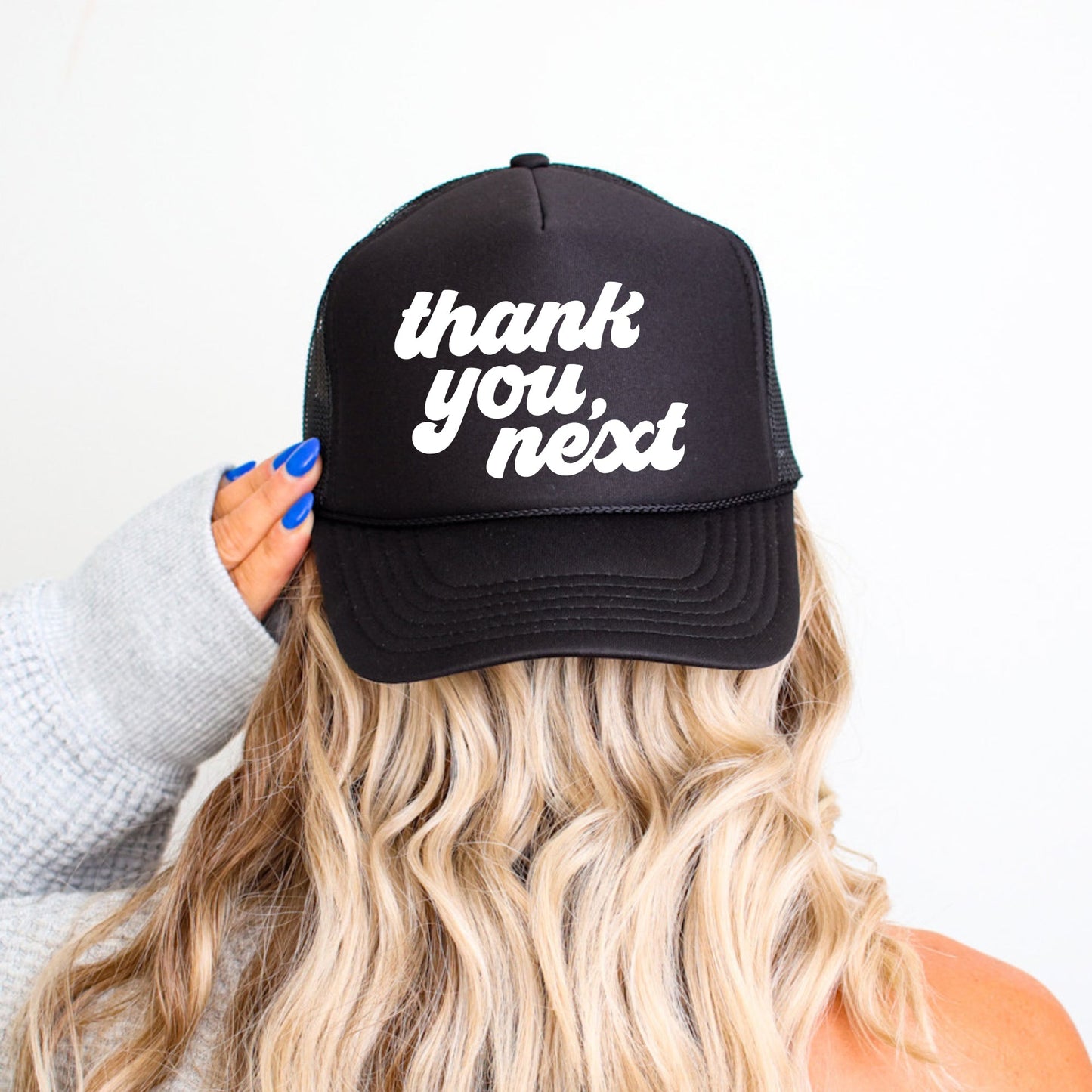 Thank You Next, Sassy, Funny, Black Snapback Trucker Hat