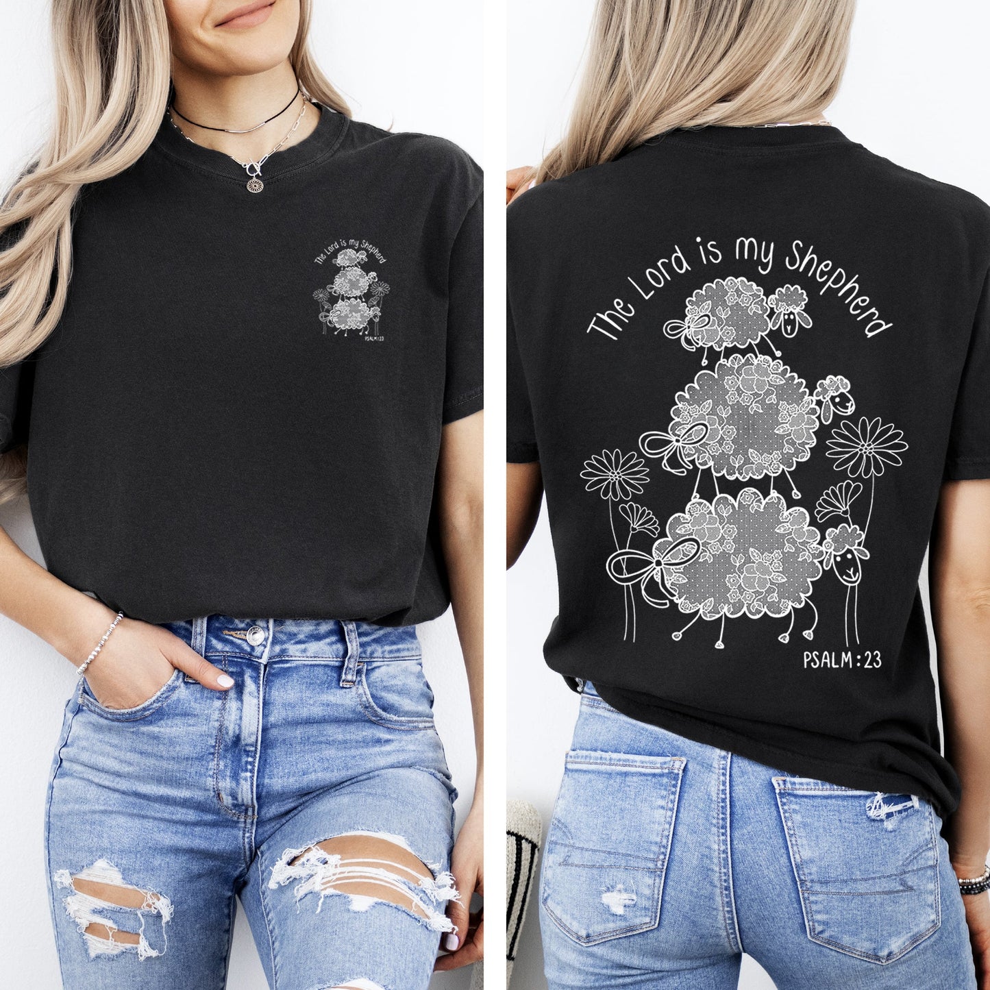 The Lord Is My Shepherd, Adorable, Lace, Sheep, Christian, Jesus, Gospel, Faith, Saved Tshirt Comfort Colors T-Shirt