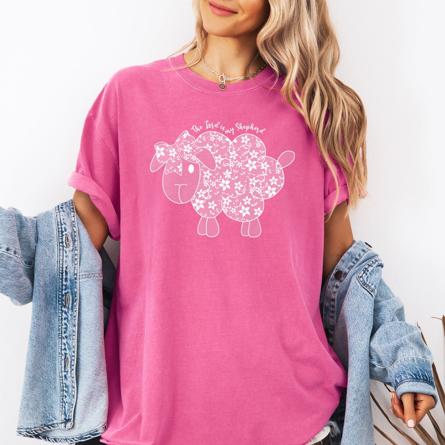 The Lord Is My Shepherd, Faux Lace, Sheep, Christian, Religious, Faith Tshirt Comfort Colors T-Shirt