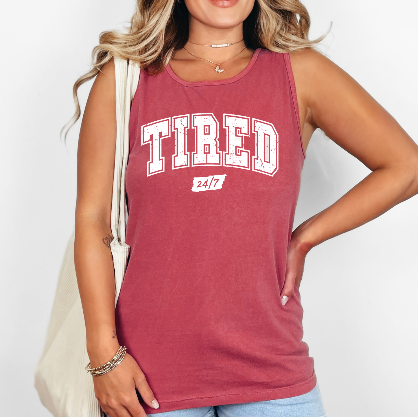 Tired 24 7, Sassy, Sarcastic, Minimalist, Funny Comfort Colors Tank Top