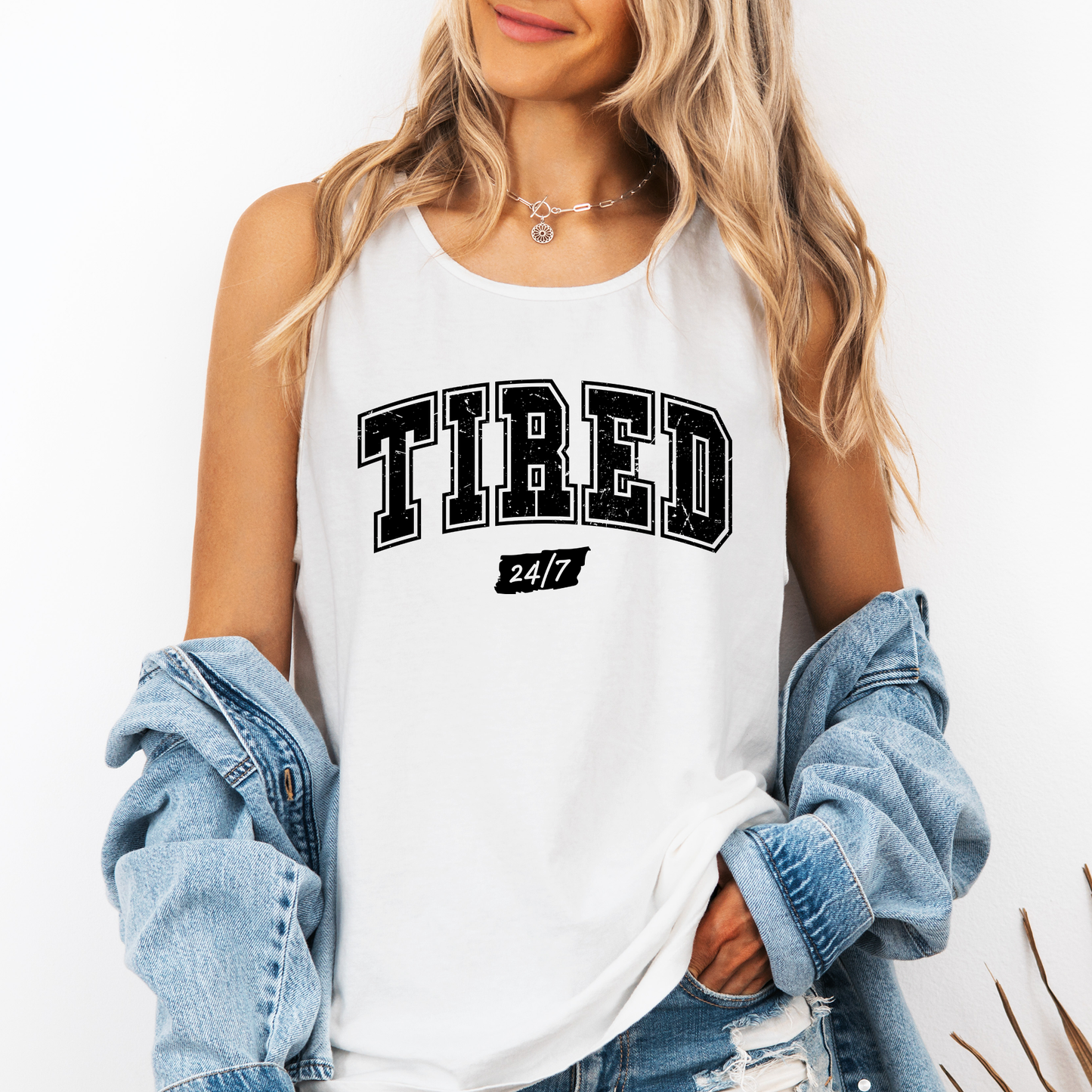 Tired 24 7, Sassy, Sarcastic, Minimalist, Funny Comfort Colors Tank Top