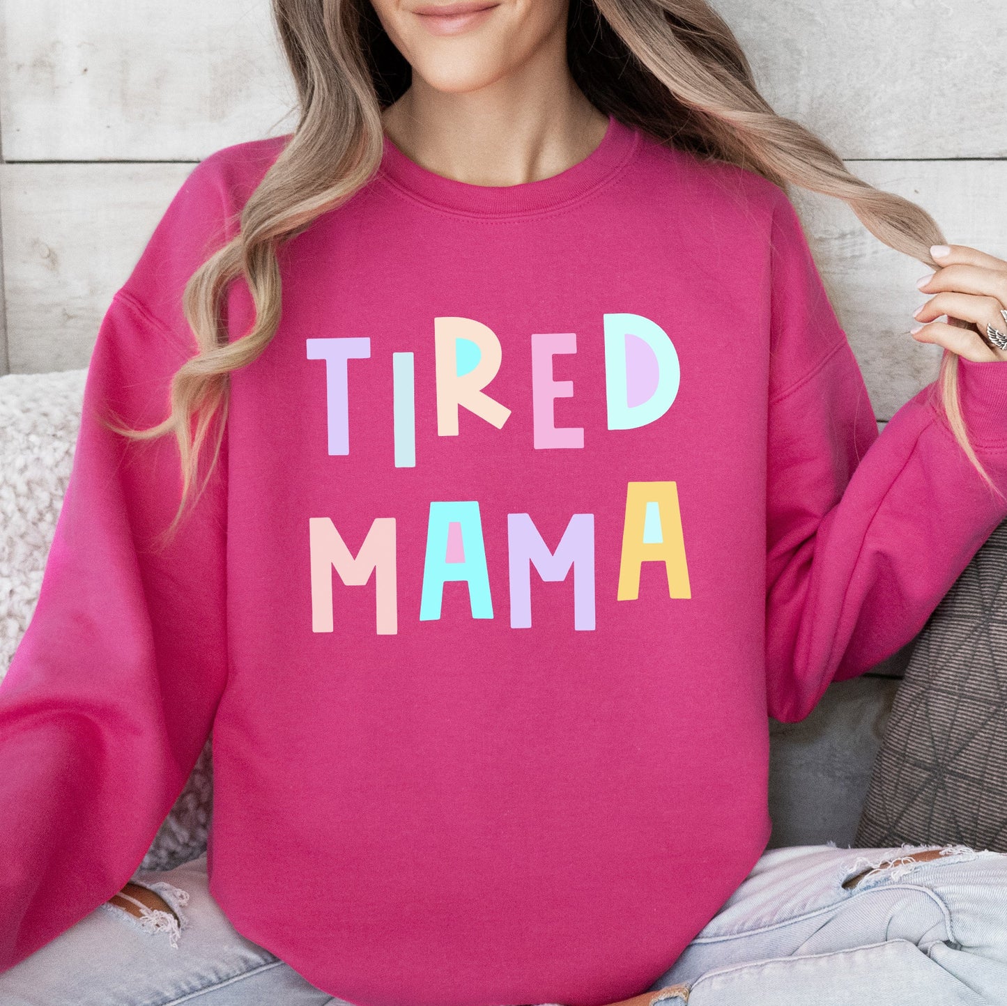 Tired Mama Sweatshirt, Positivity, Funny, Sarcastic, Mom Gift, Mental Health, Colorful, Pastel, Crewneck, Crew Neck Sweatshirt