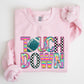 Touchdown, Faux Printed Embroidery Look, Colorful, Girly, Football, Sports, Game Day, Big Game, Tailgate Party Sweatshirt