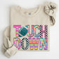 Touchdown, Faux Printed Embroidery Look, Colorful, Girly, Football, Sports, Game Day, Big Game, Tailgate Party Sweatshirt