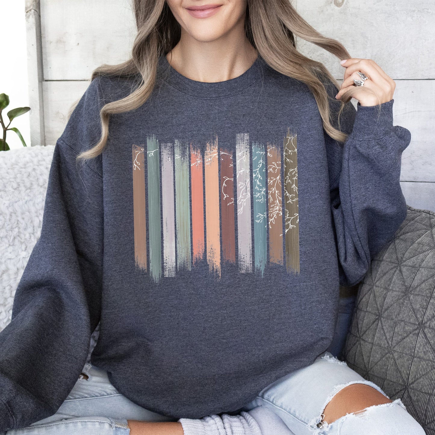 Trailing Vines, Nature, Botanical Stripes Sweatshirt