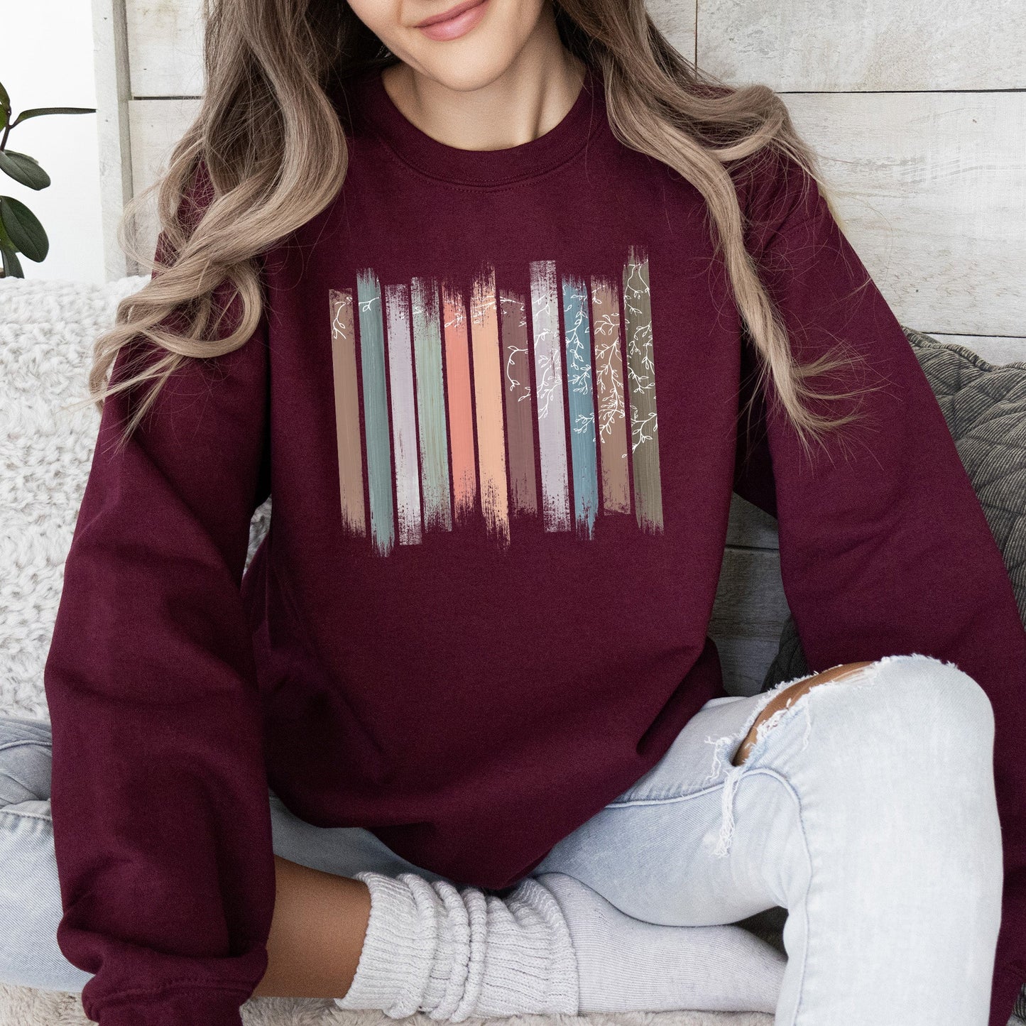 Trailing Vines, Nature, Botanical Stripes Sweatshirt