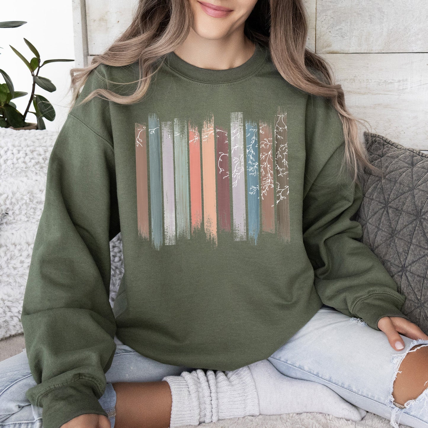 Trailing Vines, Nature, Botanical Stripes Sweatshirt