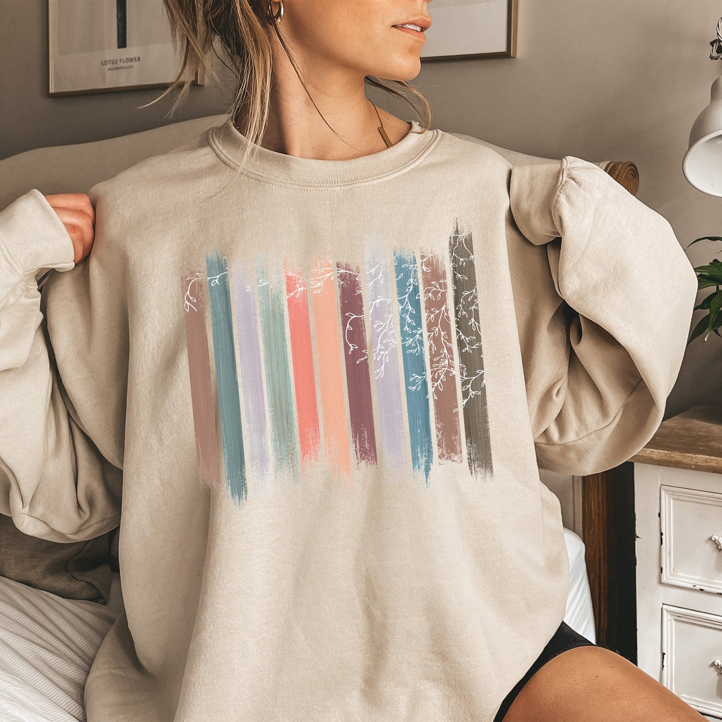 Trailing Vines, Nature, Botanical Stripes Sweatshirt