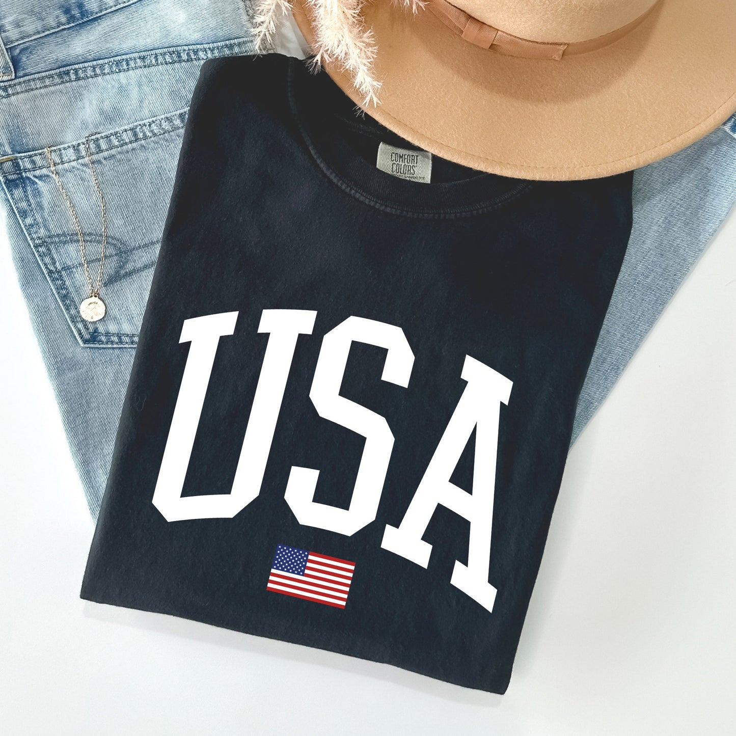 USA Flag, America, Patriotic, White, 4th of July Tshirt Comfort Colors T-Shirt