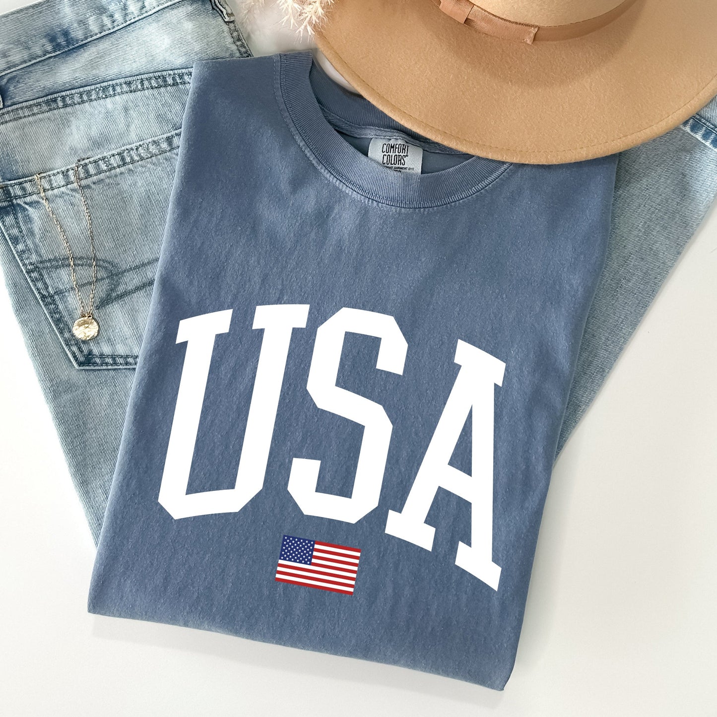 USA Flag, America, Patriotic, White, 4th of July Tshirt Comfort Colors T-Shirt