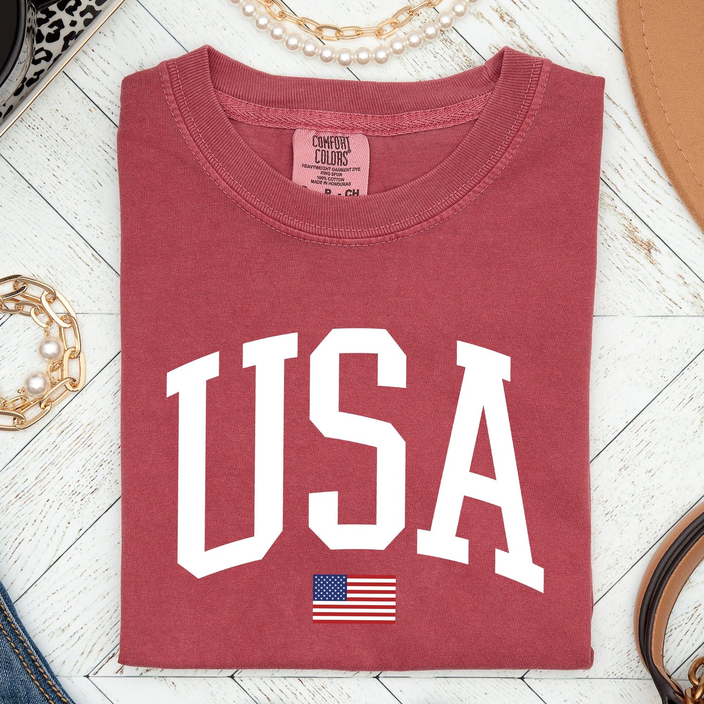 USA Flag, America, Patriotic, White, 4th of July Tshirt Comfort Colors T-Shirt