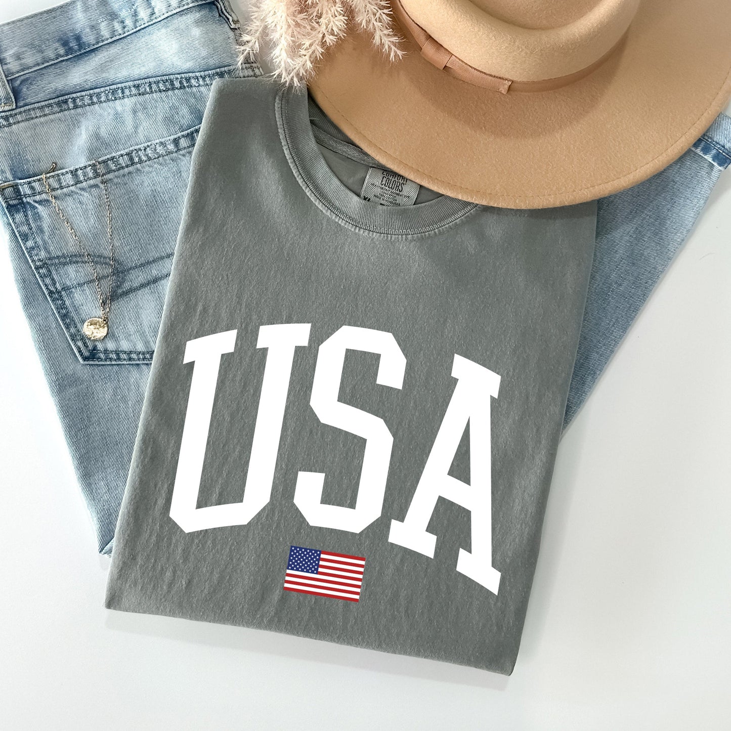 USA Flag, America, Patriotic, White, 4th of July Tshirt Comfort Colors T-Shirt