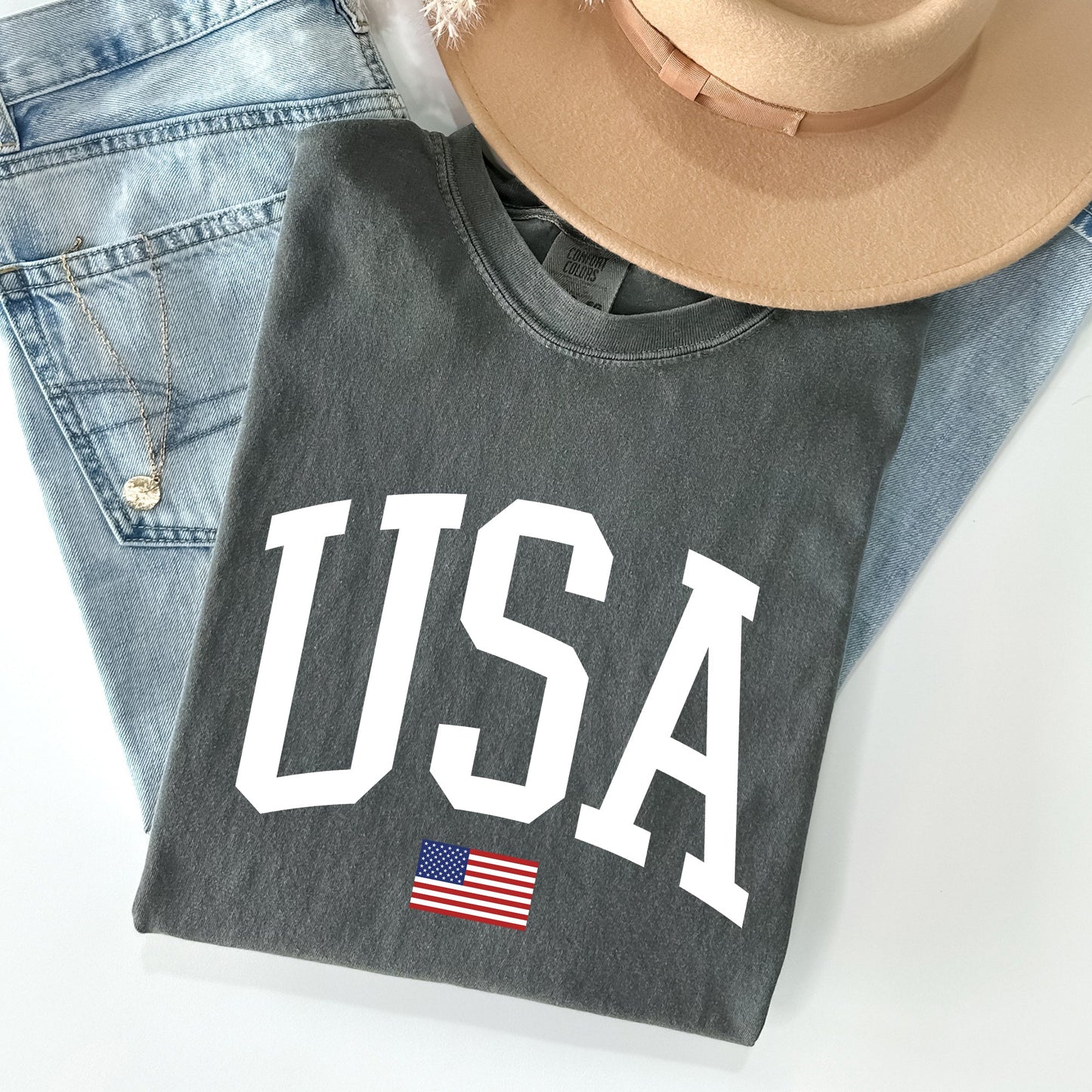 USA Flag, America, Patriotic, White, 4th of July Tshirt Comfort Colors T-Shirt