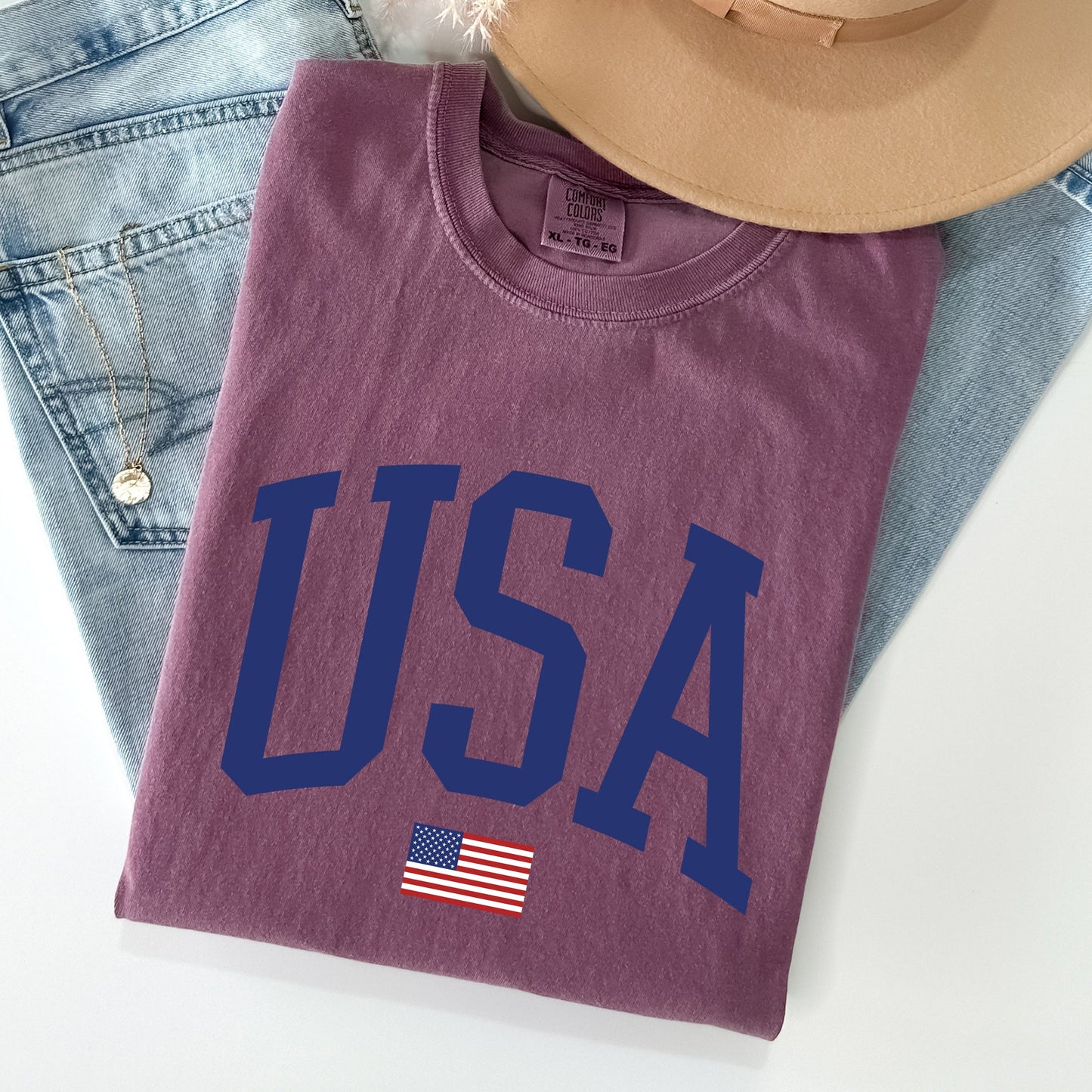 USA Flag, America, Patriotic, Blue, 4th of July Tshirt Comfort Colors T-Shirt