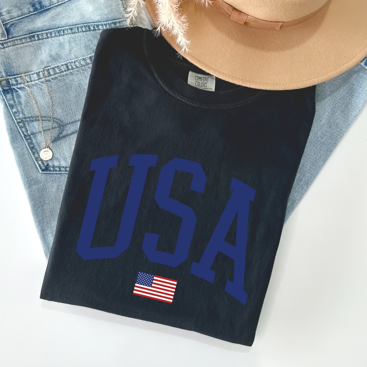 USA Flag, America, Patriotic, Blue, 4th of July Tshirt Comfort Colors T-Shirt