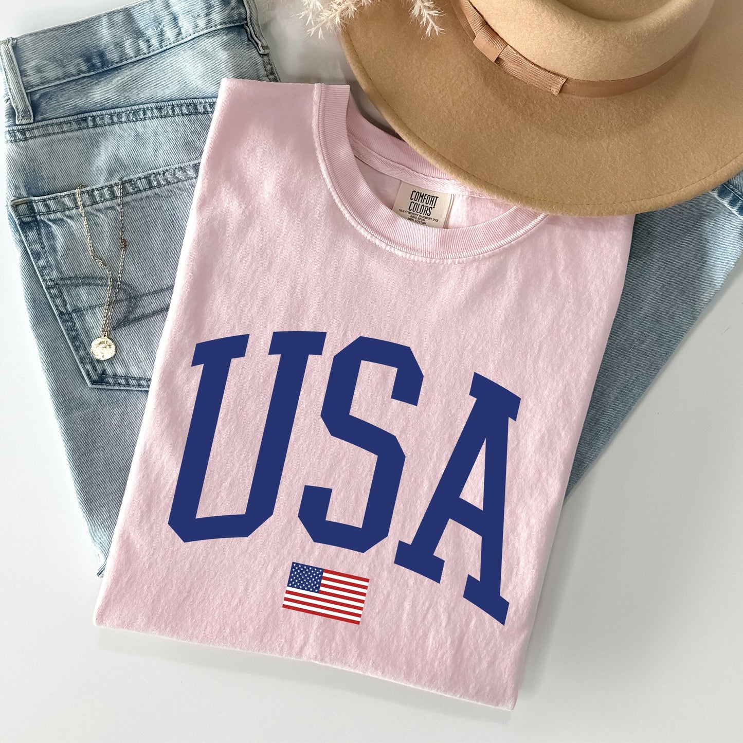 USA Flag, America, Patriotic, Blue, 4th of July Tshirt Comfort Colors T-Shirt
