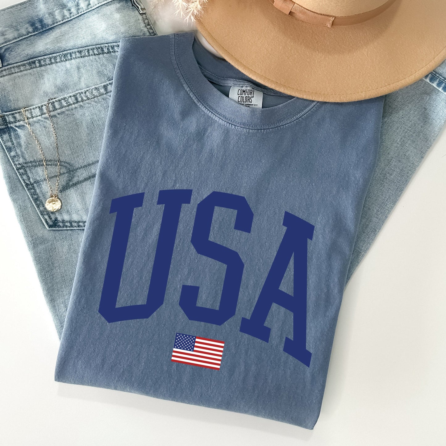 USA Flag, America, Patriotic, Blue, 4th of July Tshirt Comfort Colors T-Shirt